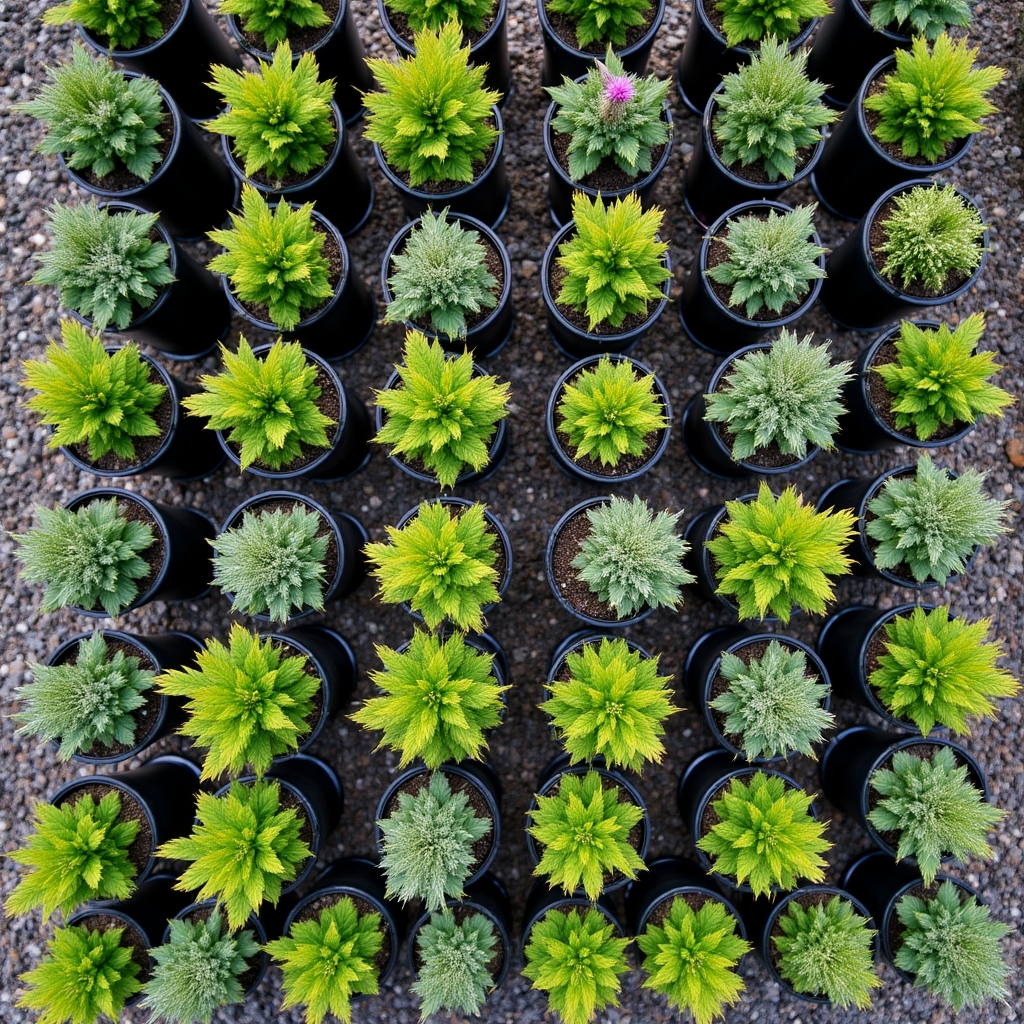 Staudensortiment im Frühling in einer kleinen Gärtnerei